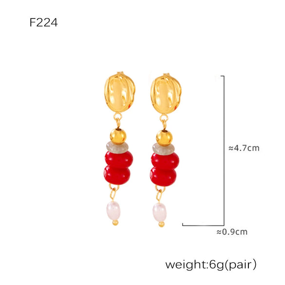 Earrings 316L Stainless Steel Natural Stone Pearl Geometric Electroplated For Women