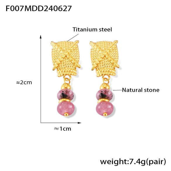 Earrings 316L Stainless Steel Natural Stone Pearl Geometric Electroplated For Women