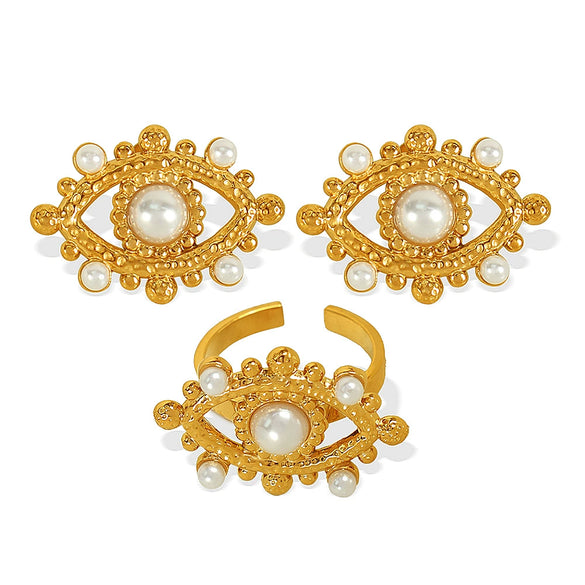 Earrings 316L Stainless Steel Pearl Flower Tassel Retro Light Luxury Palace Style Electroplating For Women