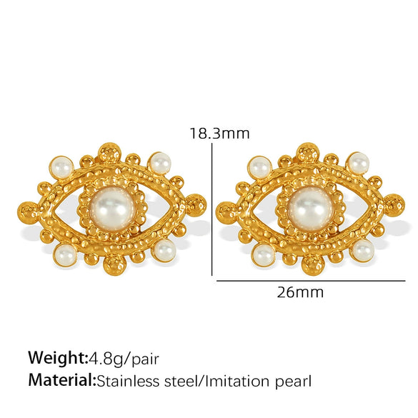 Earrings 316L Stainless Steel Pearl Flower Tassel Retro Light Luxury Palace Style Electroplating For Women
