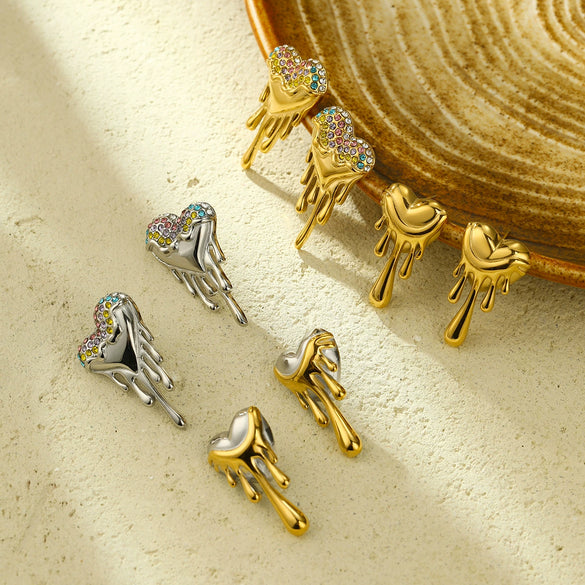 Earrings Titanium Steel Stainless Steel Love Water Drops Shape Electroplated Light Luxury