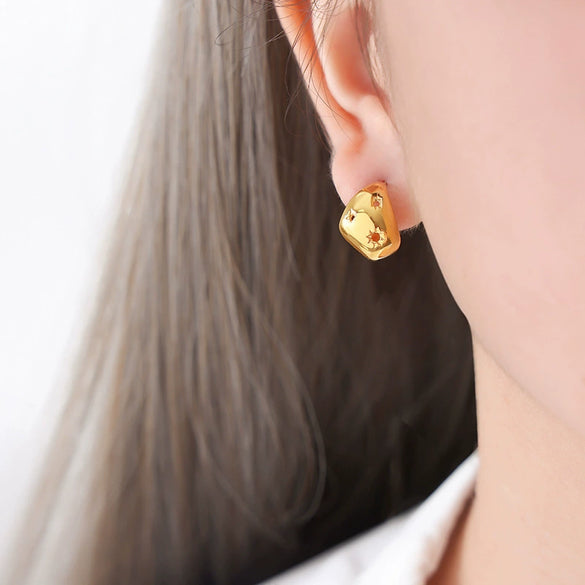 Earrings Zircon Imitation Brass Geometric Electroplating For Women