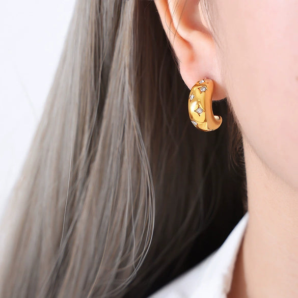Earrings Zircon Imitation Brass Geometric Electroplating For Women