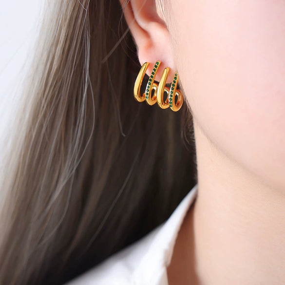 Earrings Zircon Imitation Brass Geometric Electroplating For Women