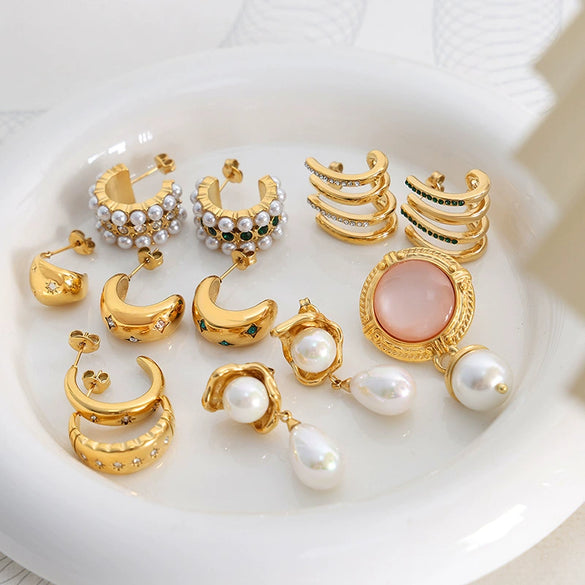 Earrings Zircon Imitation Brass Geometric Electroplating For Women