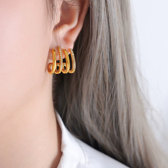 Earrings Zircon Imitation Brass Geometric Electroplating For Women