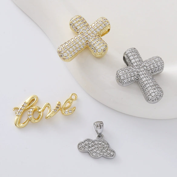 Eco Friendly Fashion Gold Plated Copper Diamond Encrusted Cross Sailboat Cloud Pendant Bracelet Necklace Accessories