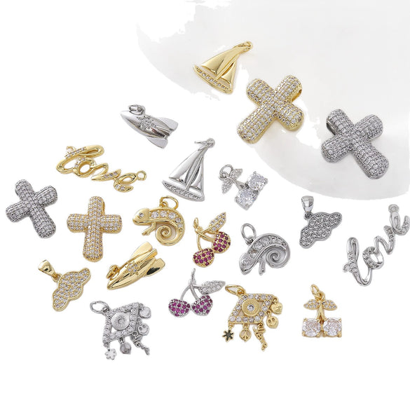 Eco Friendly Fashion Gold Plated Copper Diamond Encrusted Cross Sailboat Cloud Pendant Bracelet Necklace Accessories