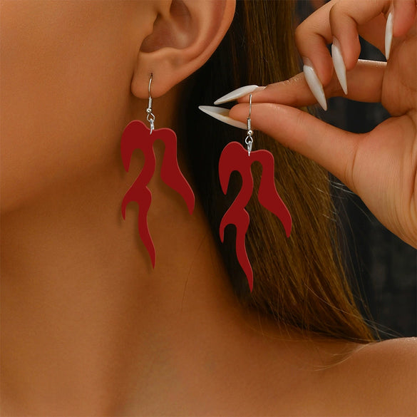 Ecofriendly Acrylic Earrings With Geometric Pattern And Printing For Women Halloween Red Love Flame Design