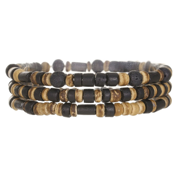 Elastic Volcanic Stone And Wooden Beads Coconut Shell Handmade Geometric Style Unisex Bracelets