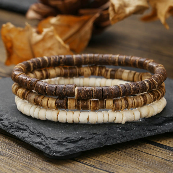 Elastic Volcanic Stone And Wooden Beads Coconut Shell Handmade Geometric Style Unisex Bracelets