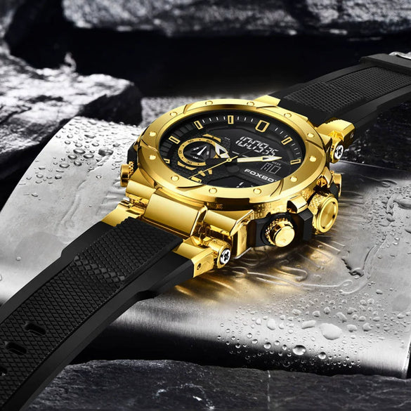 Electronic Sports Watch Mineral Strengthened Glass Mirror Round Dial Alloy Case Silicone Strap
