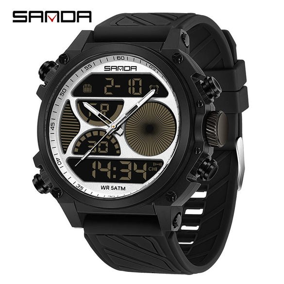 Electronic Watch Acrylic Mirror Tpu Strap Abs Case Rectangular Dual Display Sports Waterproof Luminous Fashion Trend Highend