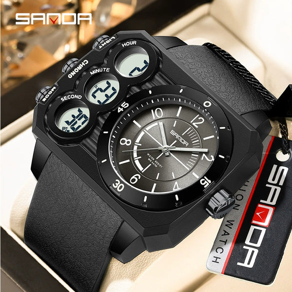 Electronic Watch Acrylic Mirror Tpu Strap Abs Case Rectangular Dual Display Sports Waterproof Luminous Fashion Trend Highend