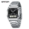 Electronic Watch Alloy Alloy Case Mineral Tempered Glass Mirror Steel Strip Band Square Dial Retro Business Style