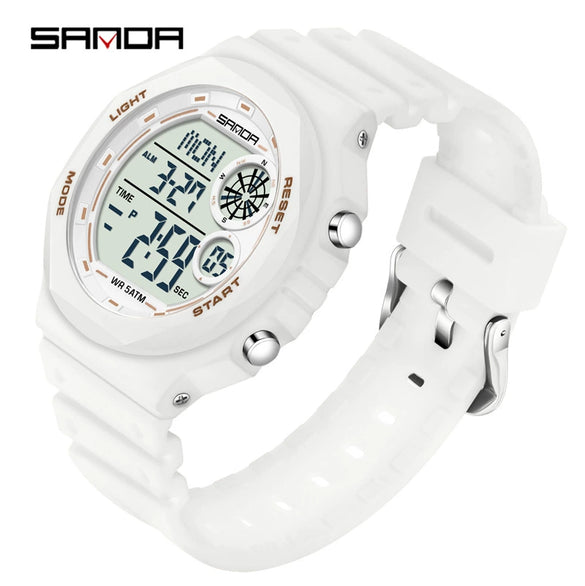 Electronic Watch Multifunction Alarm Clock Student Youth Swimming Waterproof Sports Watch Minimalist Style Round Dial Abs Case Acrylic Mirror Tpu Strap