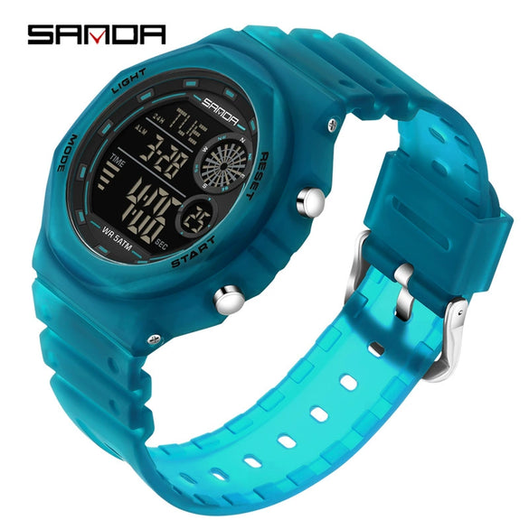 Electronic Watch Multifunction Alarm Clock Student Youth Swimming Waterproof Sports Watch Minimalist Style Round Dial Abs Case Acrylic Mirror Tpu Strap