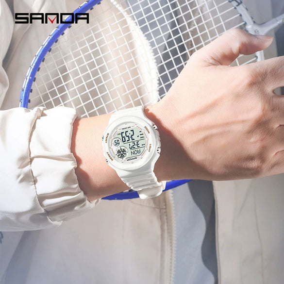 Electronic Watch Multifunction Alarm Clock Student Youth Swimming Waterproof Sports Watch Minimalist Style Round Dial Abs Case Acrylic Mirror Tpu Strap