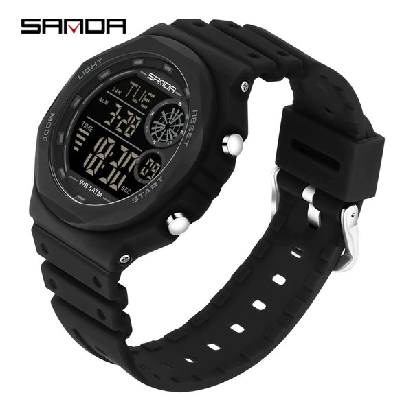 Electronic Watch Multifunction Alarm Clock Student Youth Swimming Waterproof Sports Watch Minimalist Style Round Dial Abs Case Acrylic Mirror Tpu Strap