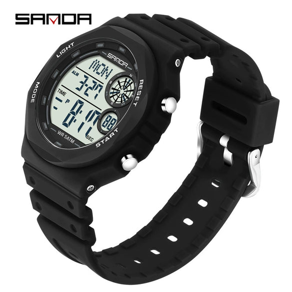 Electronic Watch Multifunction Alarm Clock Student Youth Swimming Waterproof Sports Watch Minimalist Style Round Dial Abs Case Acrylic Mirror Tpu Strap