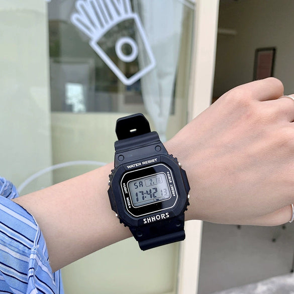 Electronic Watch Plastic Case Silicone Strap Square Style For Men And Women Students