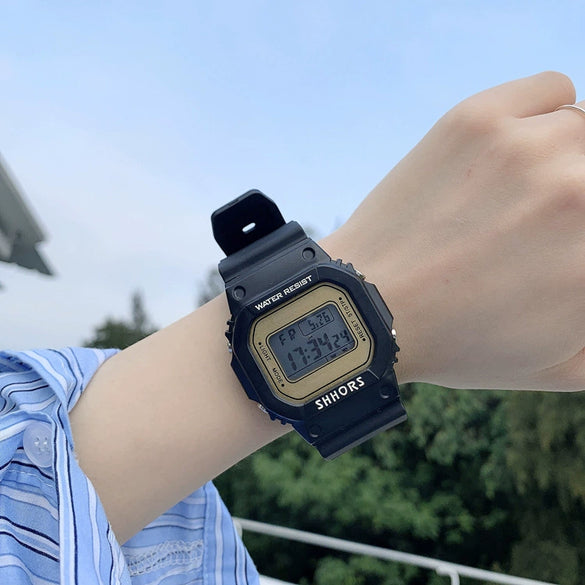 Electronic Watch Plastic Case Silicone Strap Square Style For Men And Women Students
