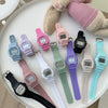 Electronic Watch Plastic Case Silicone Strap Square Style For Men And Women Students