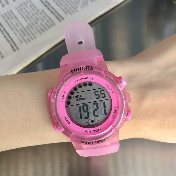 Electronic Watch Silicone Round For Female Middle School Students Korean Simple Trendy Sports Candy Color Luminous Multifunctional