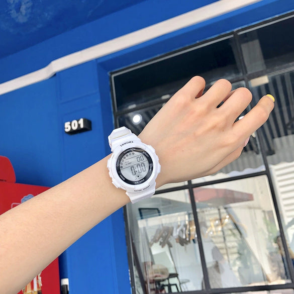 Electronic Watch Silicone Round For Female Middle School Students Korean Simple Trendy Sports Candy Color Luminous Multifunctional