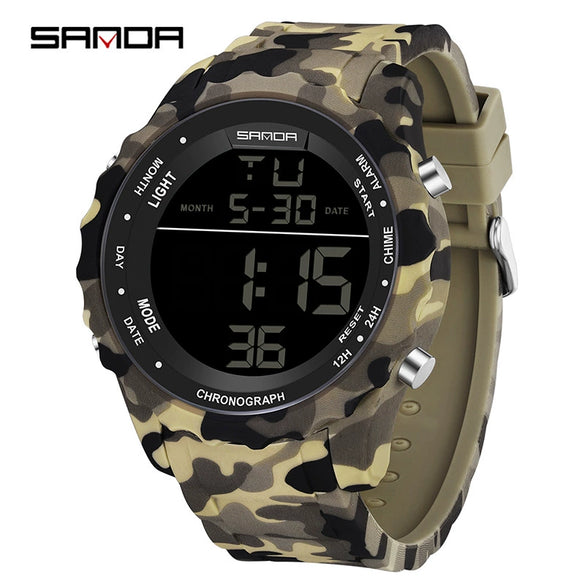 Electronic Watch Silicone Strap Abs Case Acrylic Mirror Round Dial Camouflage Series Outdoor Sports Multifunction