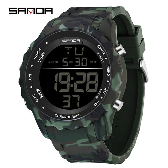 Electronic Watch Silicone Strap Abs Case Acrylic Mirror Round Dial Camouflage Series Outdoor Sports Multifunction