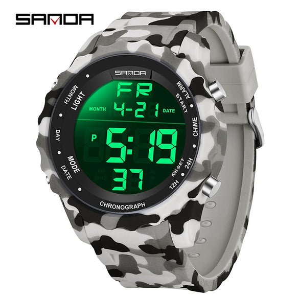 Electronic Watch Silicone Strap Abs Case Acrylic Mirror Round Dial Camouflage Series Outdoor Sports Multifunction