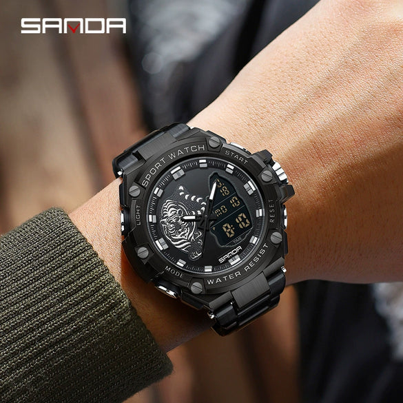 Electronic Watch Steel Band Multifunctional Round Dial Simple Style Waterproof For Men