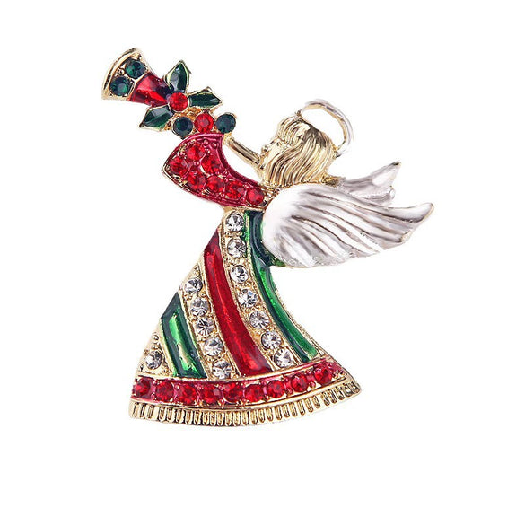 Electroplated Alloy Cartoon Angel Blowing Christmas Brooch Unisex Holiday Corsage Pin