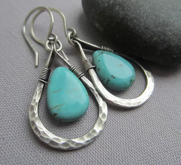 Electroplated Alloy Geometric Drop Earrings With Handwrapped Silk Detail Retro Creative Statement Jewelry
