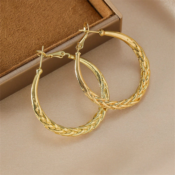 Electroplated Alloy Geometric Round Hoop Earrings With Exaggerated Statement Design Fashionable Niche Style And Light Luxury Appeal