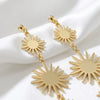 Electroplated Alloy Sunflower Long Tassel Earrings With Geometric Stud Design And Stainless Steel Ear Needles For Women