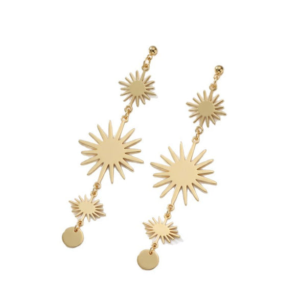 Electroplated Alloy Sunflower Long Tassel Earrings With Geometric Stud Design And Stainless Steel Ear Needles For Women