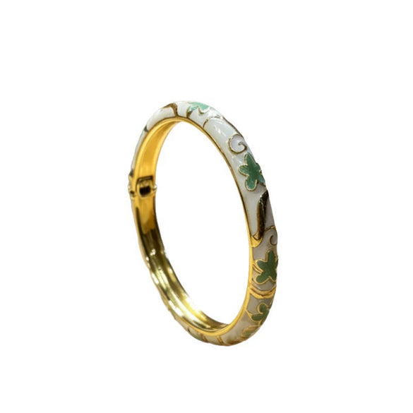 Electroplated Cloisonné Enamel Floral Open Cuff Bracelet For Women Thin Decorative Jewelry Accessory