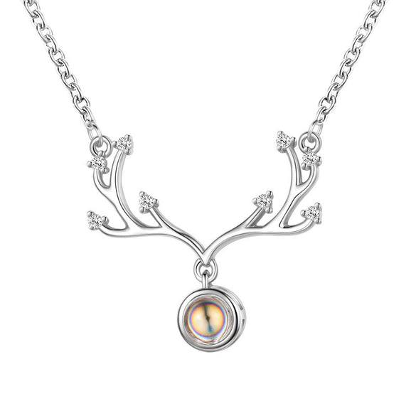 Electroplated Copper Deer Antler Projection Necklace With I Love You Message Cross Chain Animal Pendant Christmas Gift