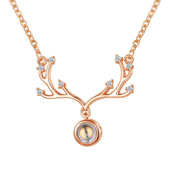 Electroplated Copper Deer Antler Projection Necklace With I Love You Message Cross Chain Animal Pendant Christmas Gift