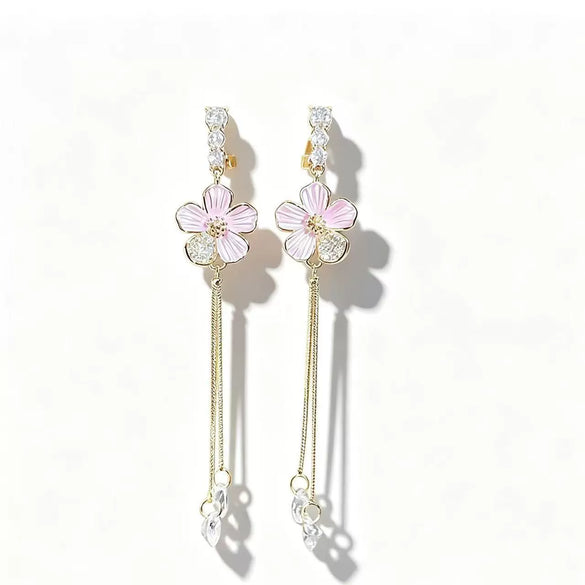 Electroplated Copper Flower Long Tassel Earrings For Women High End Sweet Floral Jewelry