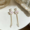 Electroplated Copper Flower Long Tassel Earrings For Women High End Sweet Floral Jewelry