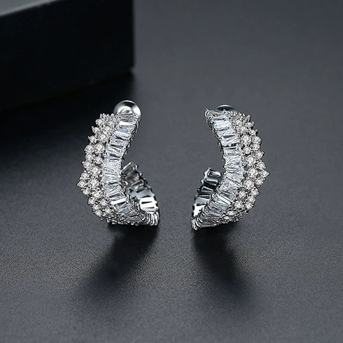 Electroplated Copper Geometric Asymmetric Earrings With Crystal Zircon Accents For Women
