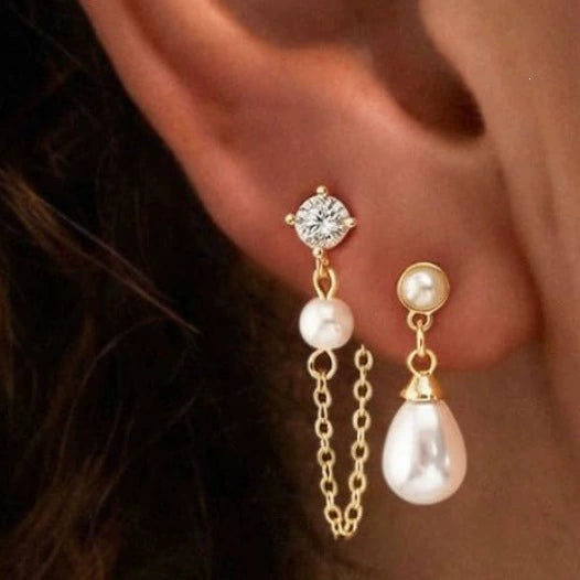 Electroplated Copper Geometric Imitation Pearl Earrings For Women With Retro Bridal Style