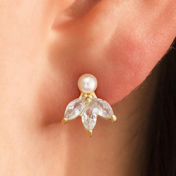 Electroplated Copper Geometric Imitation Pearl Earrings For Women With Retro Bridal Style