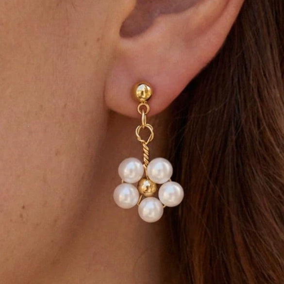Electroplated Copper Geometric Imitation Pearl Earrings For Women With Retro Bridal Style