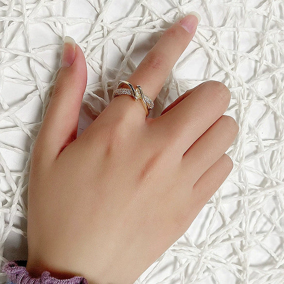 Electroplated Copper Ring In Light Luxury Cold Style With Geometric Design For Women