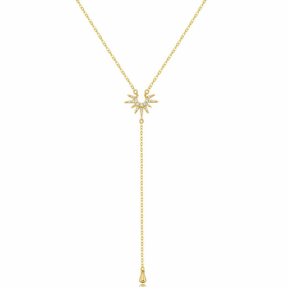 Electroplated Copper Y Shaped Layered Necklace With Round Bead And Geometric Pendant For Women