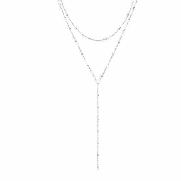 Electroplated Copper Y Shaped Layered Necklace With Round Bead And Geometric Pendant For Women